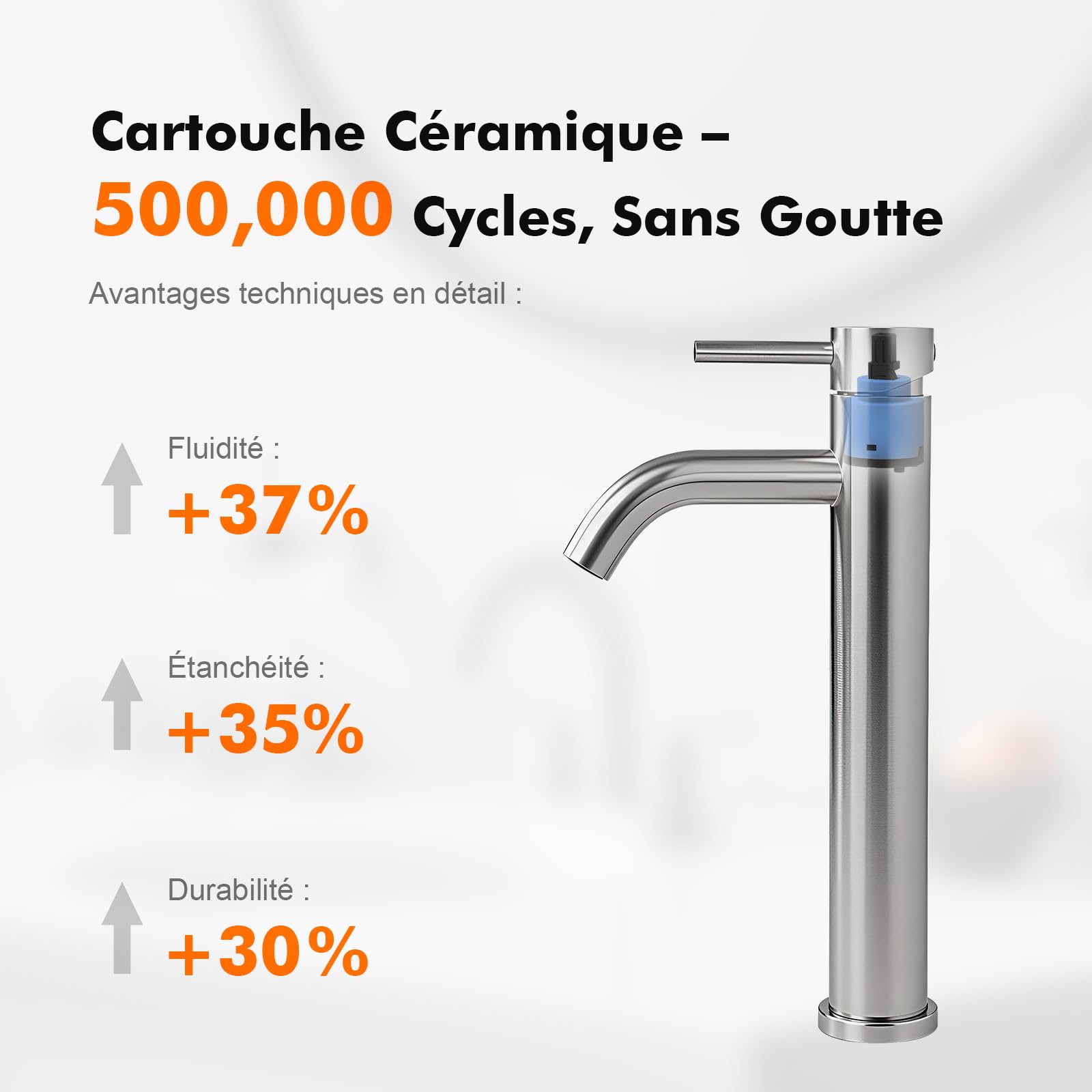 Ibergrif robinet mitigeur lavabo haut à bec haut gris | Raccordement eau froide et chaude pour salle de bains