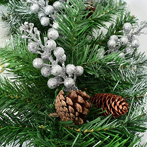 Image of Ulalaza 45pcs 11.8Inch Christmas Glitter Berries Stems Artificial Christmas Picks for Christmas Tree Ornaments, DIY Xmas Wreath, Crafts, Holiday and Home Decor, Silver