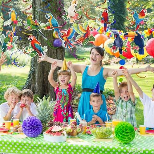 Image of 58Pcs Tropical Birds Decorations Tropical Hawaiian Decor Toucan Parrot Party Hanging Swirl Foil Ceiling Decor for Summer Luau Hawaiian Beach Pool Party Tiki Party Birthday Party Supply