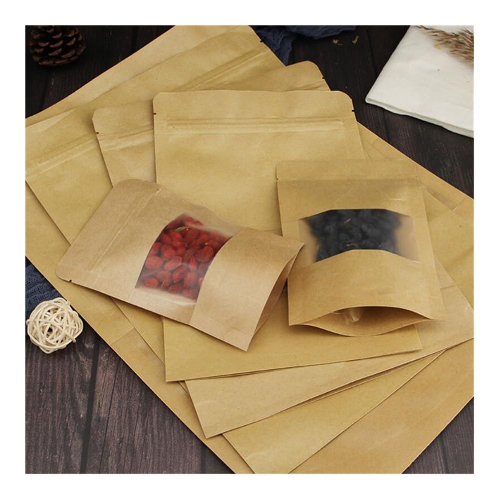 50 sacchetti in carta kraft opaca con cerniera, riutilizzabili, autosigillanti, per caramelle, pane, biscotti, biscotti, 16 x 23 cm, 9 x 14, 10 x 15 15 15 x 22 cm, 18 x 26 cm