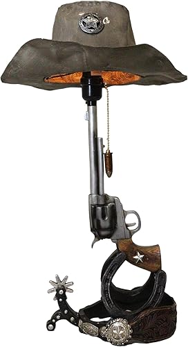 Ebros Gift Western Six Shooter - Pistola revólver con herraduras, correa de talón, espolón de tobillo, lámpara de mesa de noche de escritorio con