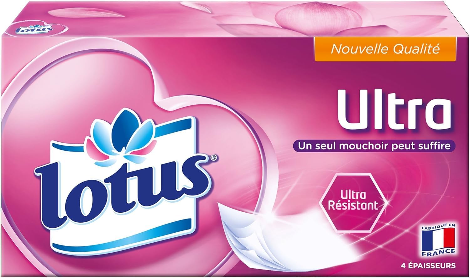 Lotus Ultra Résistant 432 Mouchoirs blanc en boîte (Lot de 6 Boîtes x 72 Mouchoirs) 4 épaisseurs pour plus de confort - Offre Spéciale