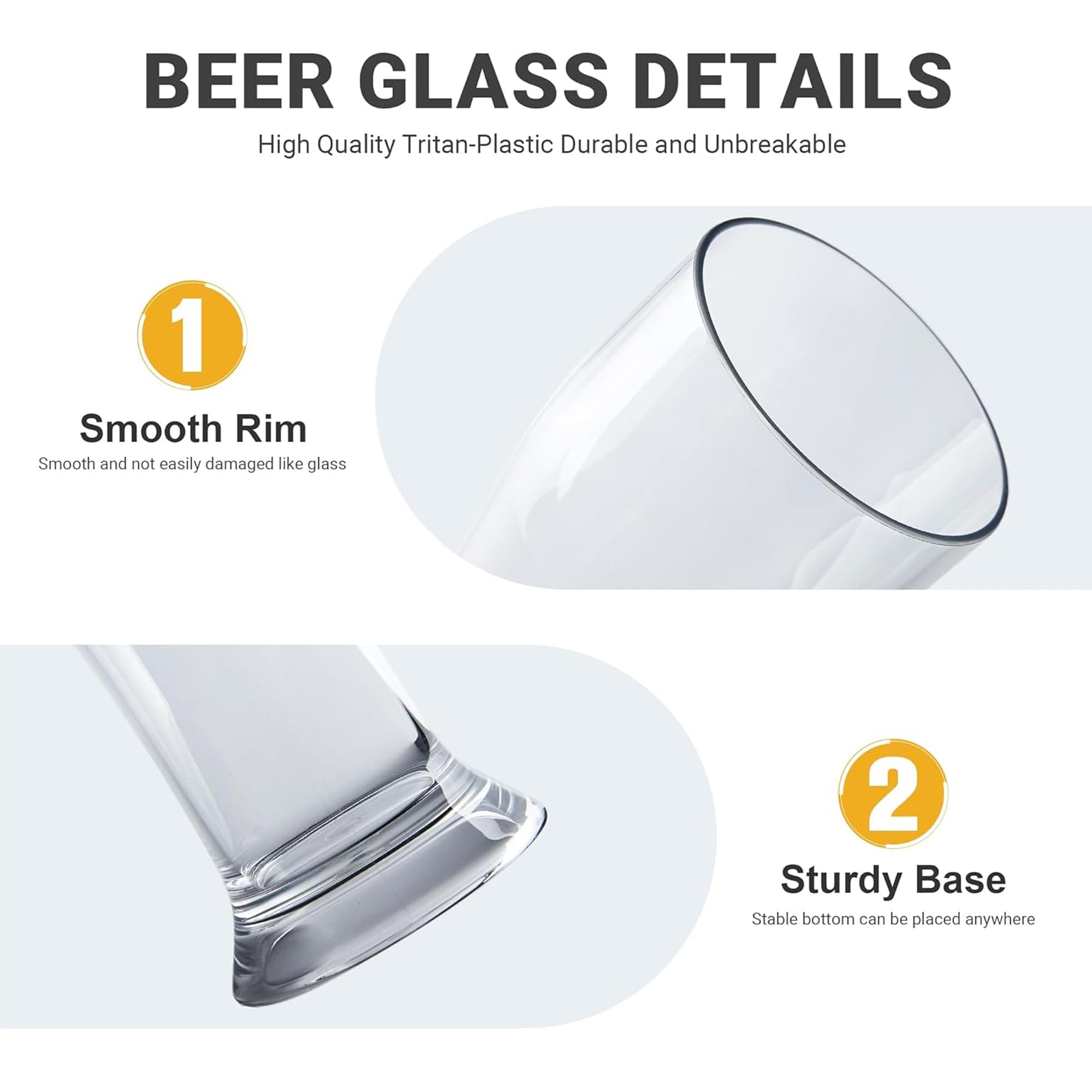 HAHASHOW 480ml Bicchiere da Birra, 100% Tritan-Plastica Bicchieri da Vino Perfetto per Casa Campeggio, Raduno, Guardare Partite di Calcio, Lavabile in Lavastoviglie, Set di 6
