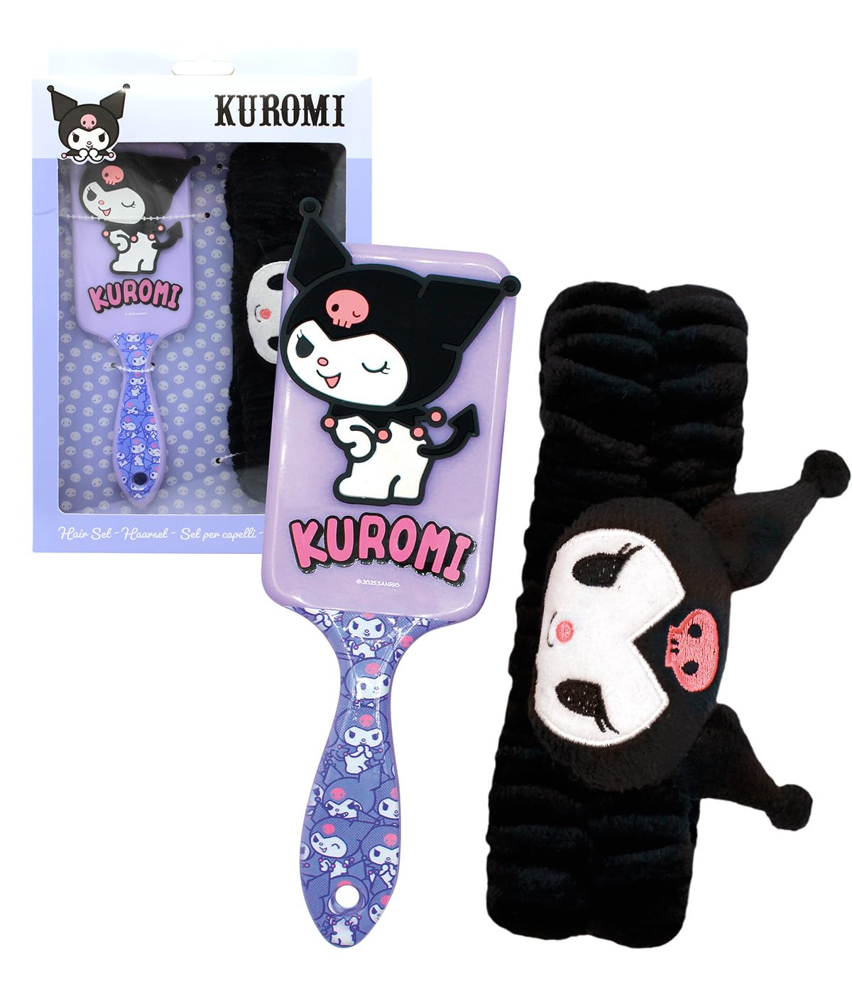 Joy Toy - Kuromi zestaw szczotka i pluszowa opaska na włosy - w opakowaniu prezentowym