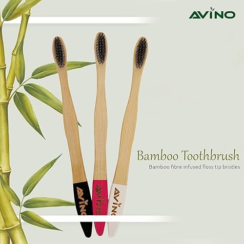 Miniatura 3 de AVINO Cepillo de dientes ecológico de madera natural con mango plano (paquete de 1, colores surtidos)