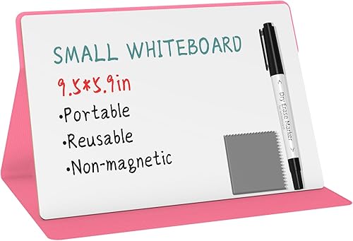 Miniatura 8 de Pizarra blanca pequeña portátil, pizarra reutilizable de borrado en seco con soporte, pizarra blanca de escritorio para oficina, reuniones,