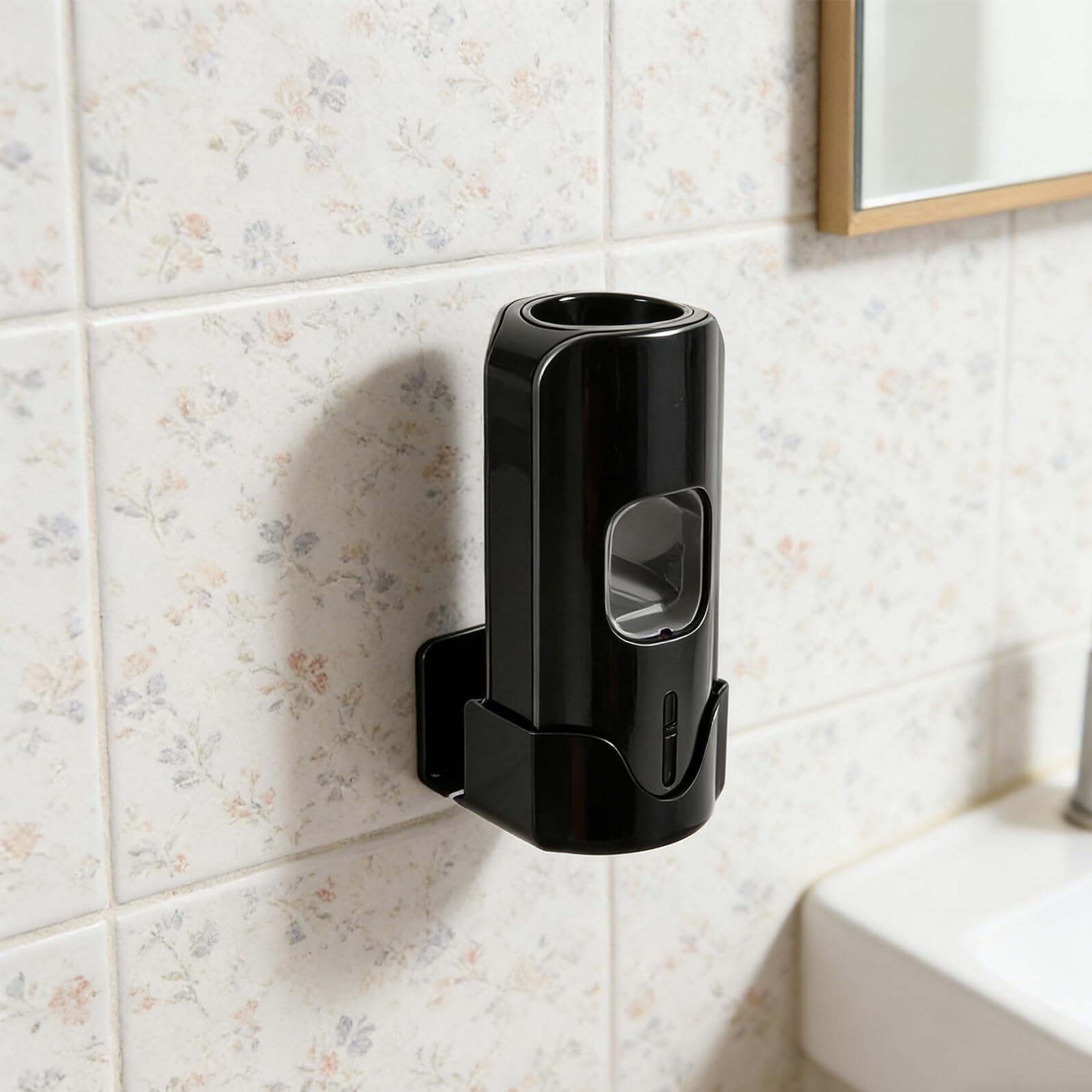 Distributore Automatico Dentifricio da Bagno da Parete Nero | Plastica, 3 Livelli di Regolazione, 2 Slot per Spazzolini, Installazione senza Fori
