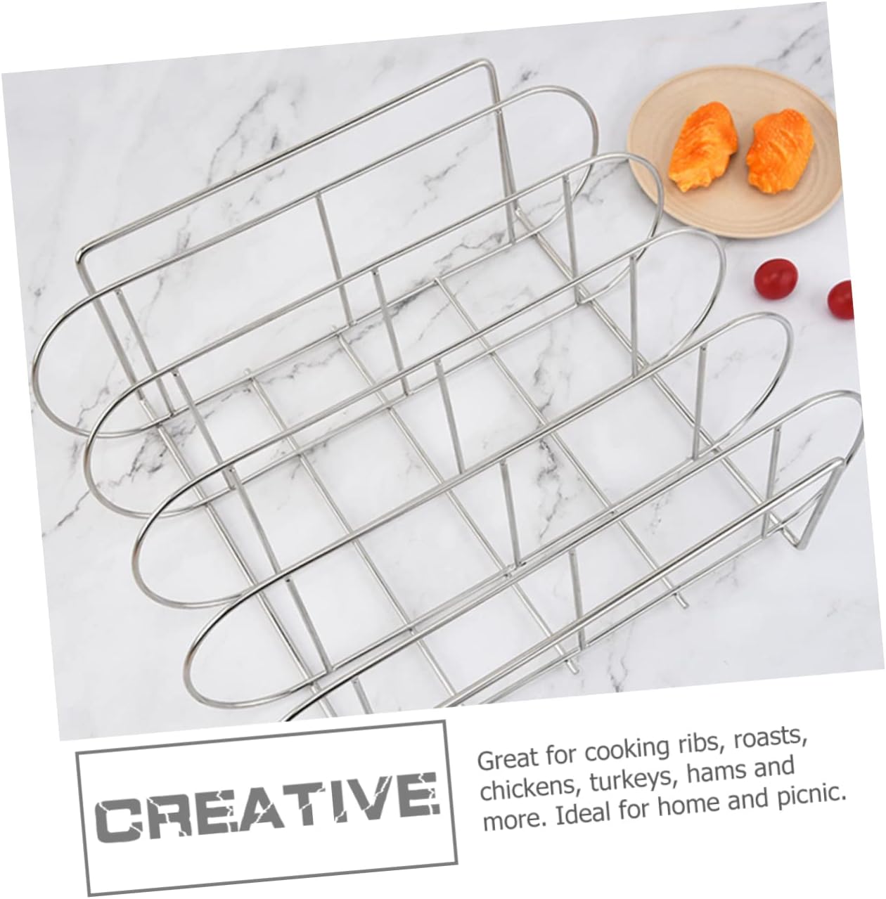 Bbq Rib Rack Holder Heavy Duty Stainless Steel Grill Rack for Outdoor Barbecue Camping and Picnics Durable with Heat and Resistance