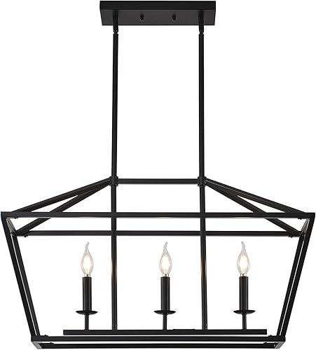 Lámparas de comedor sobre la mesa, 3 luces negras de granja, lámpara colgante lineal industrial negra para isla de cocina, lámpara de vela