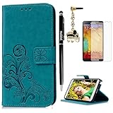 Note 3 Case, Galaxy Note 3 Case - Slim Fit Wallet Flip Embossed Clovers PU Leather Case with Shock-Absorption TPU Inner Cover & Dust Plug Stylus Pen HD Screen Protector by Badalink - Blue
