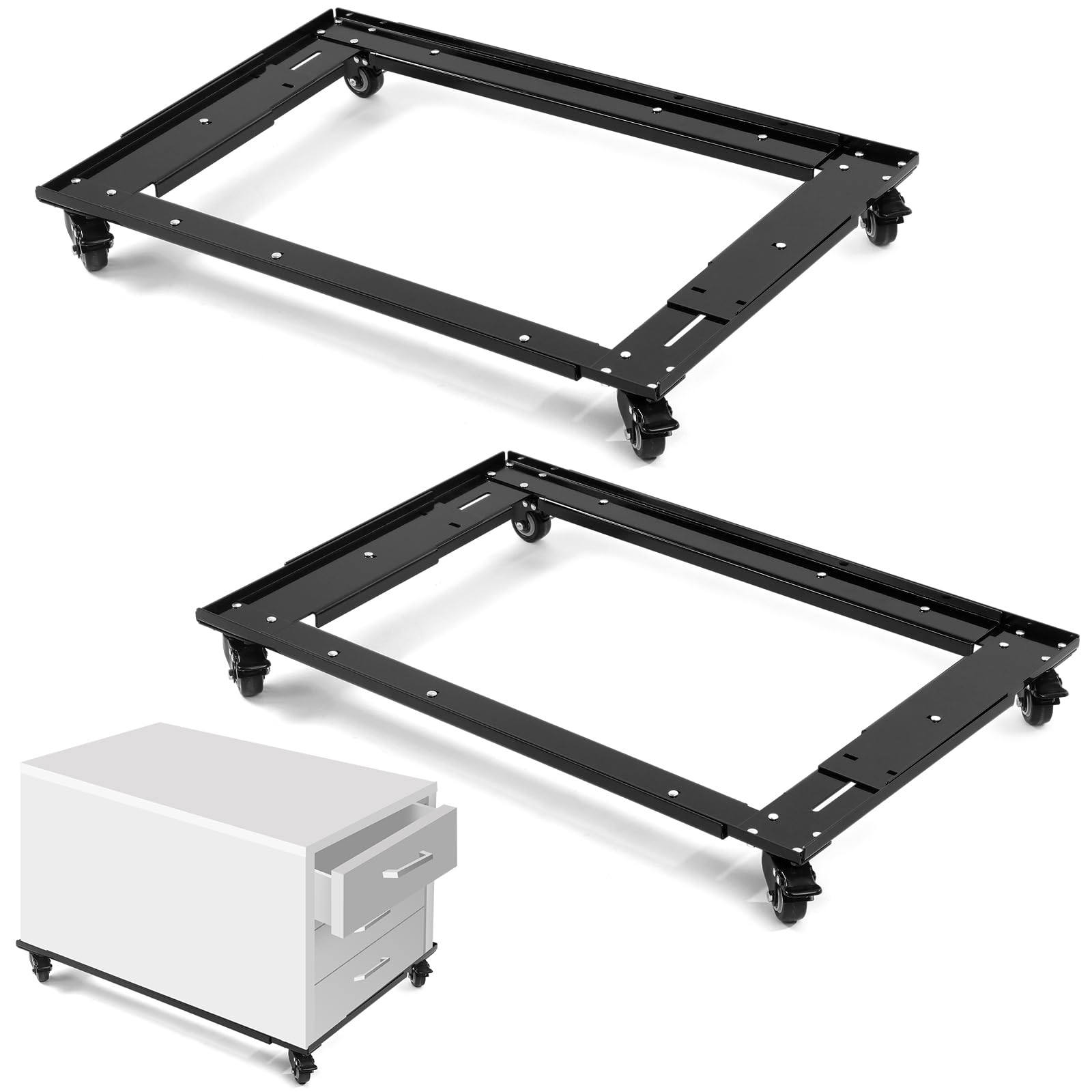 Yuntau 2 Set Adjustable Lateral Files and Storage Cabinet Dolly Large Commercial Adjustable Cabinet File Dolly for Home Office, Long30''-42'', Width18''-25''