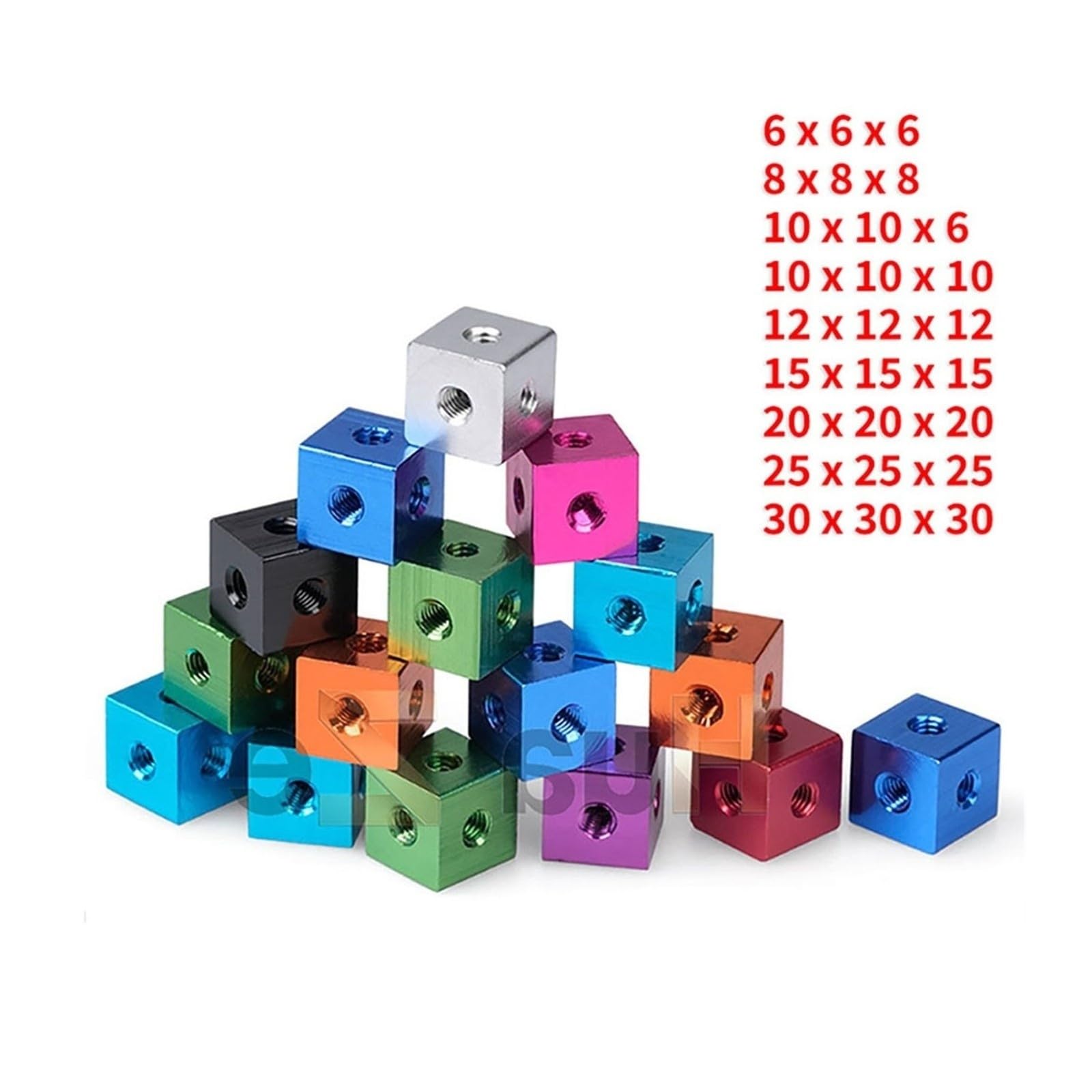 Vite a 6 lati M3 M4 M5 M6 M8 M10 Fori Dado Blocco Collegamento di bloccaggio in alluminio Staffa quadrata Fissaggio Piastra filettata Cubo(Red,M8 (25x25x25)-5pcs)