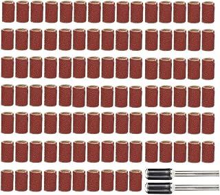 Abrasive Tools 102pcs Sanding Drum Set,100pcs Sanding Bands with 6.35mm Mandrels for Rotary Tools Sandpaper