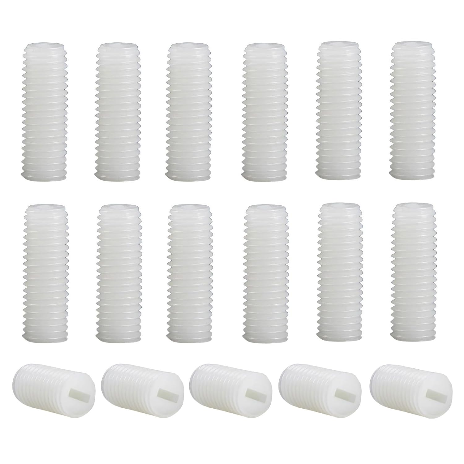 M5 x 15mm Slotted Head Set Screws, Plastic Headless Grub Screws White