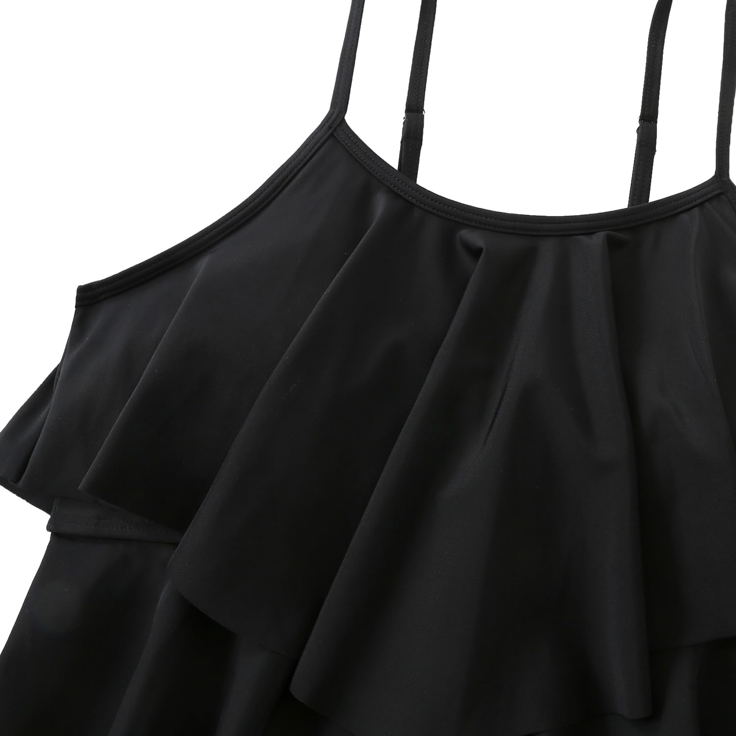 Damen Zweiteiler Badeanzug mit High Waist Shorts Tankini Sets mit Doppel-Rüschen