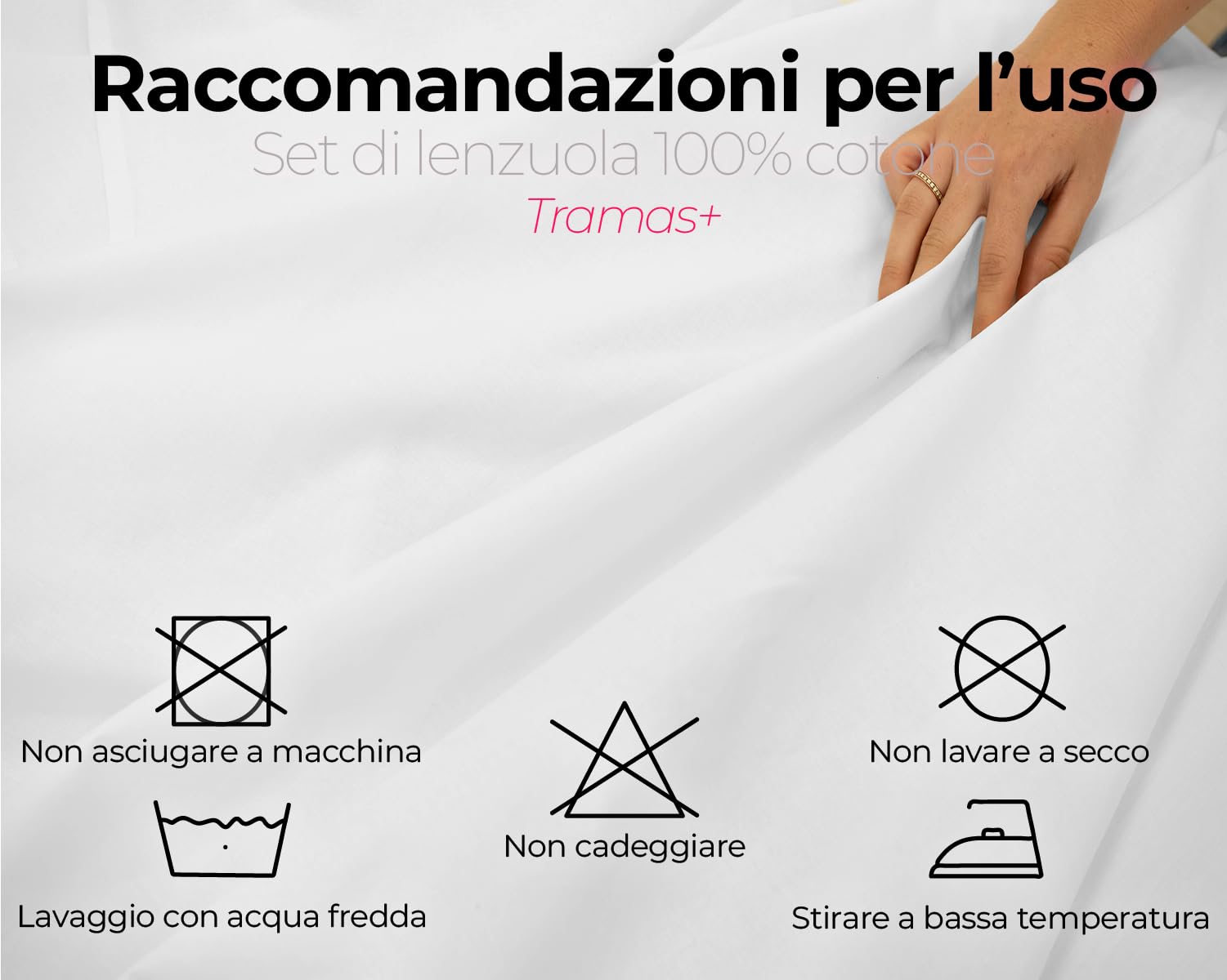 TRAMAS+ Completo Lenzuola Matrimoniale 160x200, 100% cotone Percalle, Biancheria da Letto, Lenzuola e 2 federa da letto, Certificata STANDARD 100 by OEKO-TEX - Bianco