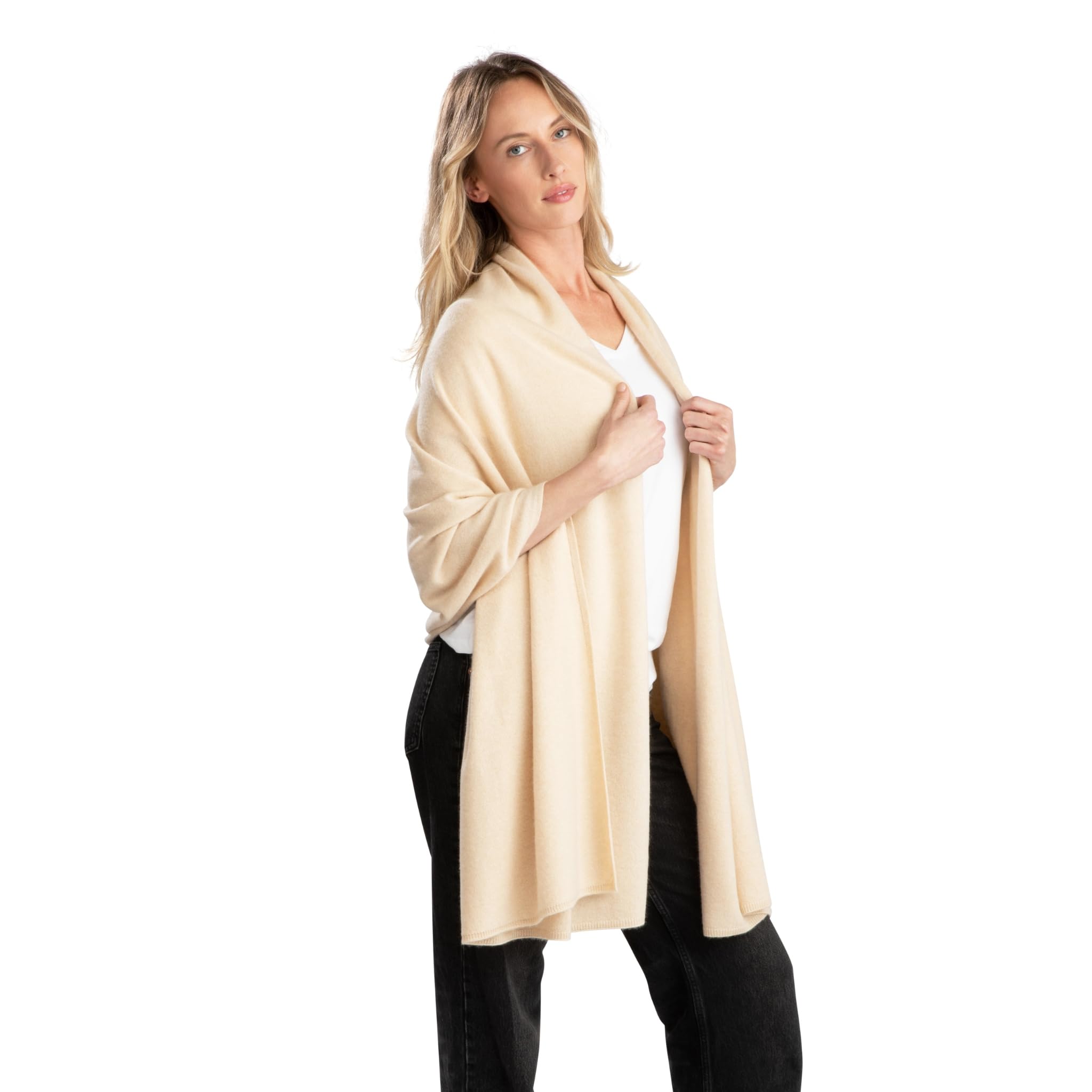 100% Cashmere Travel Wrap, Scarf & Blanket Beige 12GG-image-20