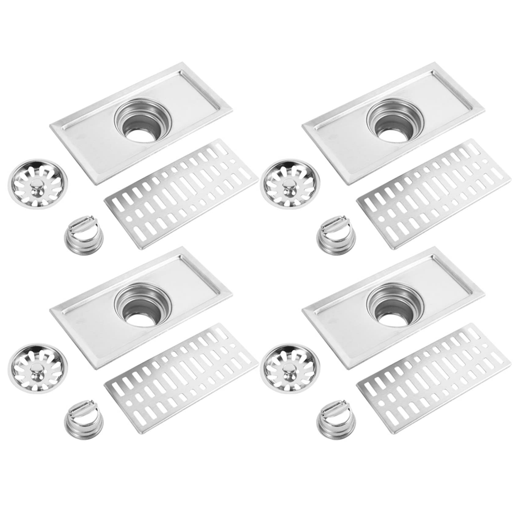 Drain de plancher évacuation rapide 20x10cm acier inoxydable grille de douche lot de 4