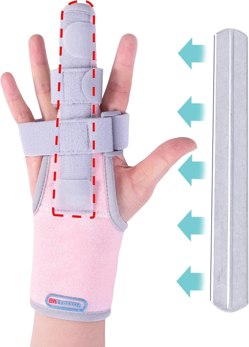 Soporte para férula para dedo, dedo índice, dedo medio, dedo anular, férula para meñique, soporte ajustable para mano derecha o izquierda, enderezamiento para férulas para dedo en gatillo (rosa)