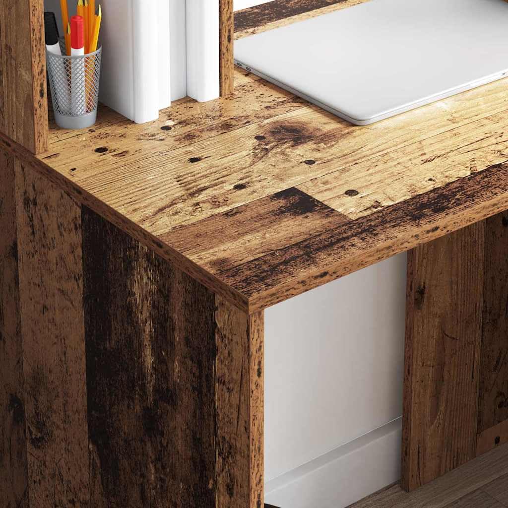 Escritorio con estante de madera vieja 91 x 50 x 149 cm mesa de escritorio de oficina de madera de ingeniería estación de trabajo para oficina sala de estar dormitorio fácil montaje