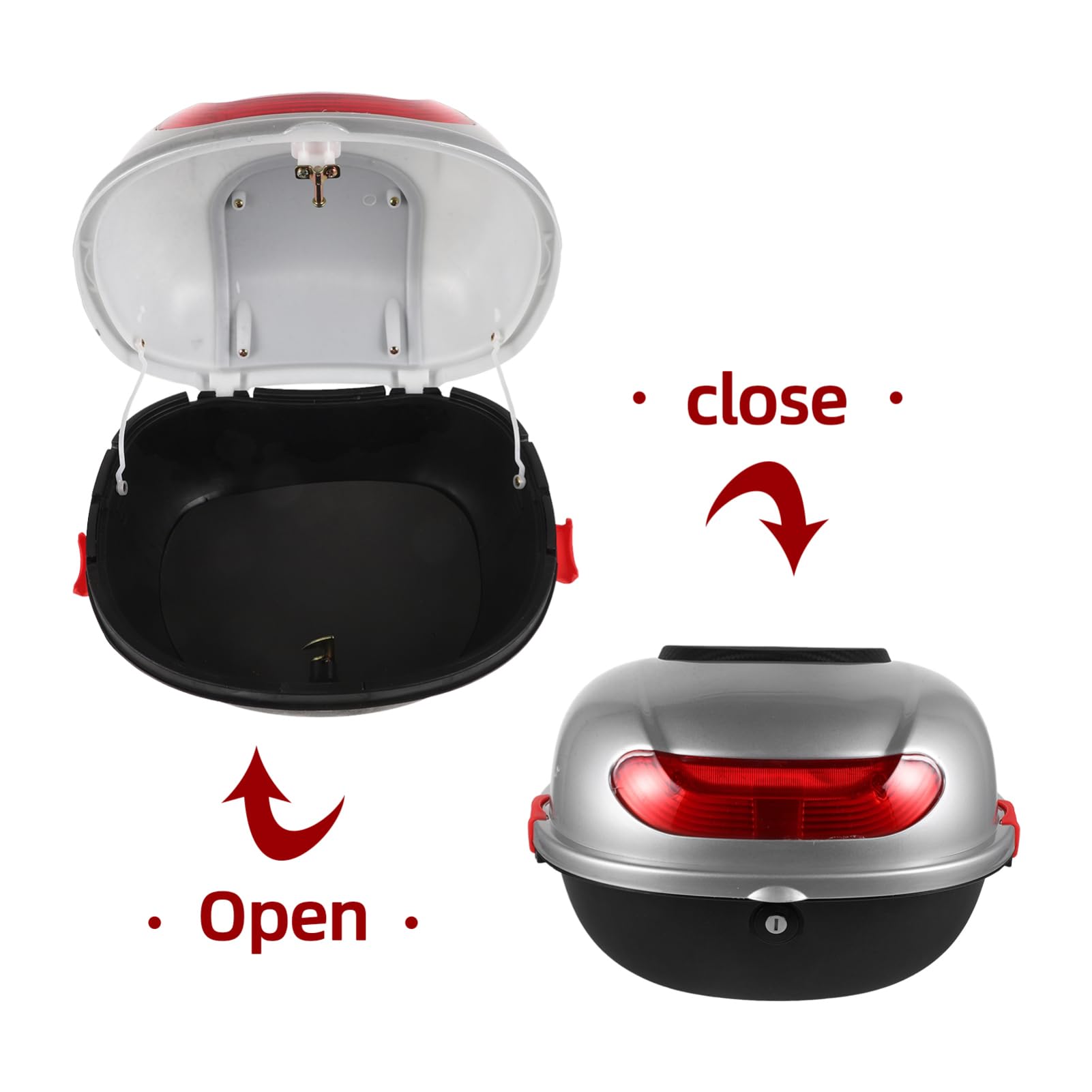 VOSAREA Coffre Arrière Moto Argenté Base et Sangles Grosse Boîte de Rangement Étanche pour Scooter Électrique Top Case Polyvalent pour Transport Bagages et Outils Moto