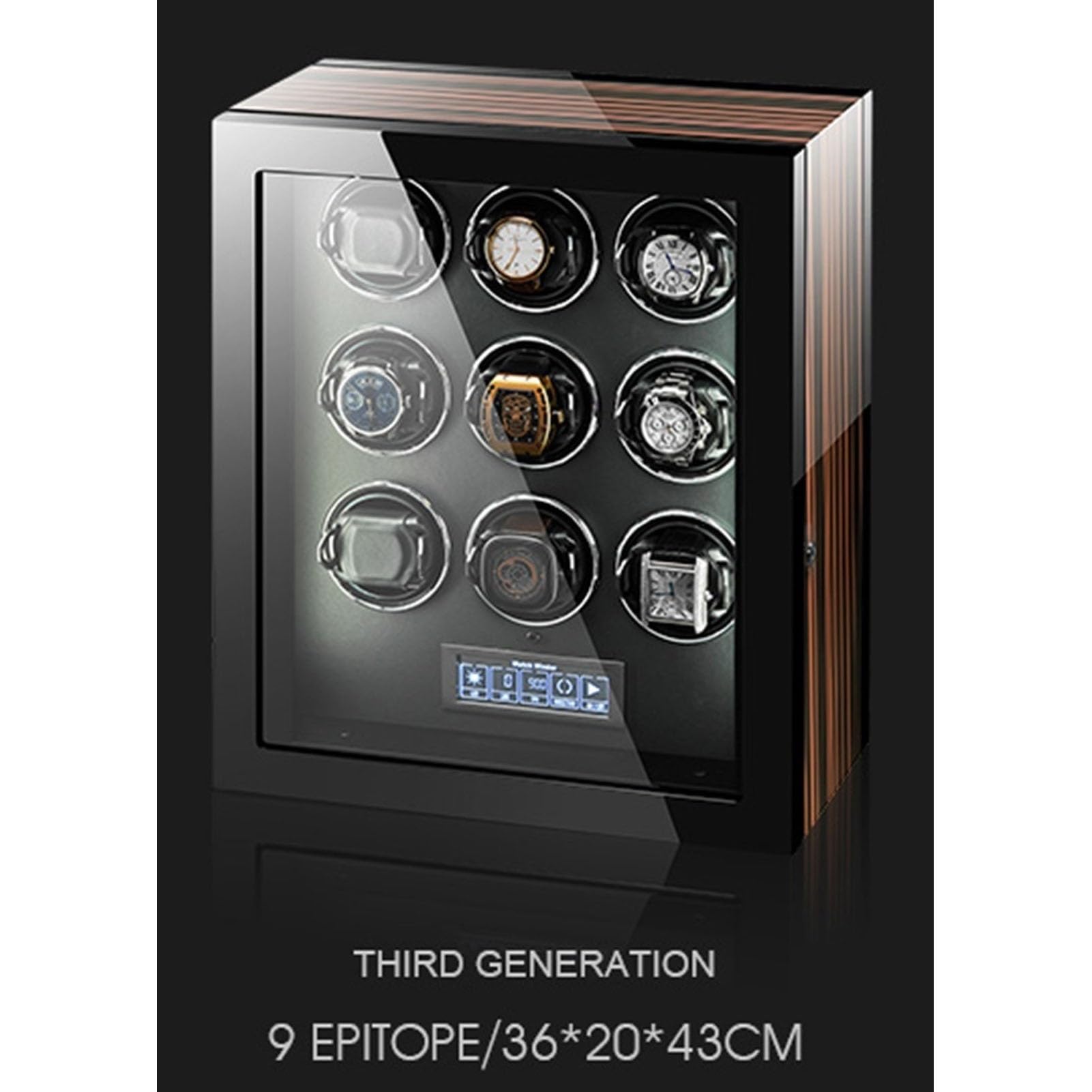 Rotomat do 9 zegarków automatycznych, drewno, ekran LCD