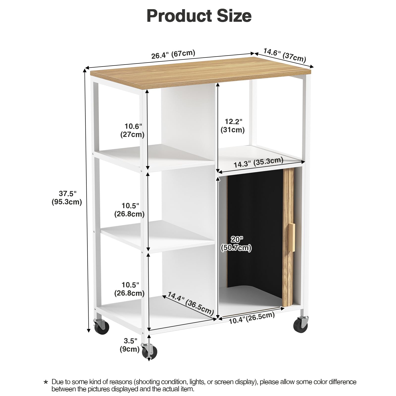 Küchenwagen mit Rollen, mobiler Servierwagen mit Stauraum und Rolltüren, Kücheninsel mit Arbeitsplatte, Rollwagen für Küche, Wohnzimmer & Esszimmer, 37 x 67 x 95cm