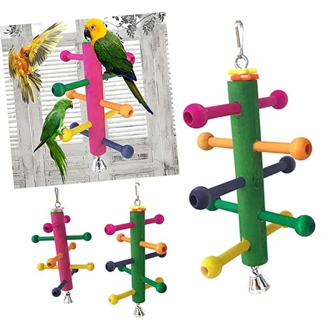 BESPORTBLE 3pezzi Scala Rotante Legno Per Uccelli Gioco Da Arrampicata Per Pappagalli e Altri Uccelli Accessori Per Gabbie Gioco Di Masticazione e Avventura Colori Casual