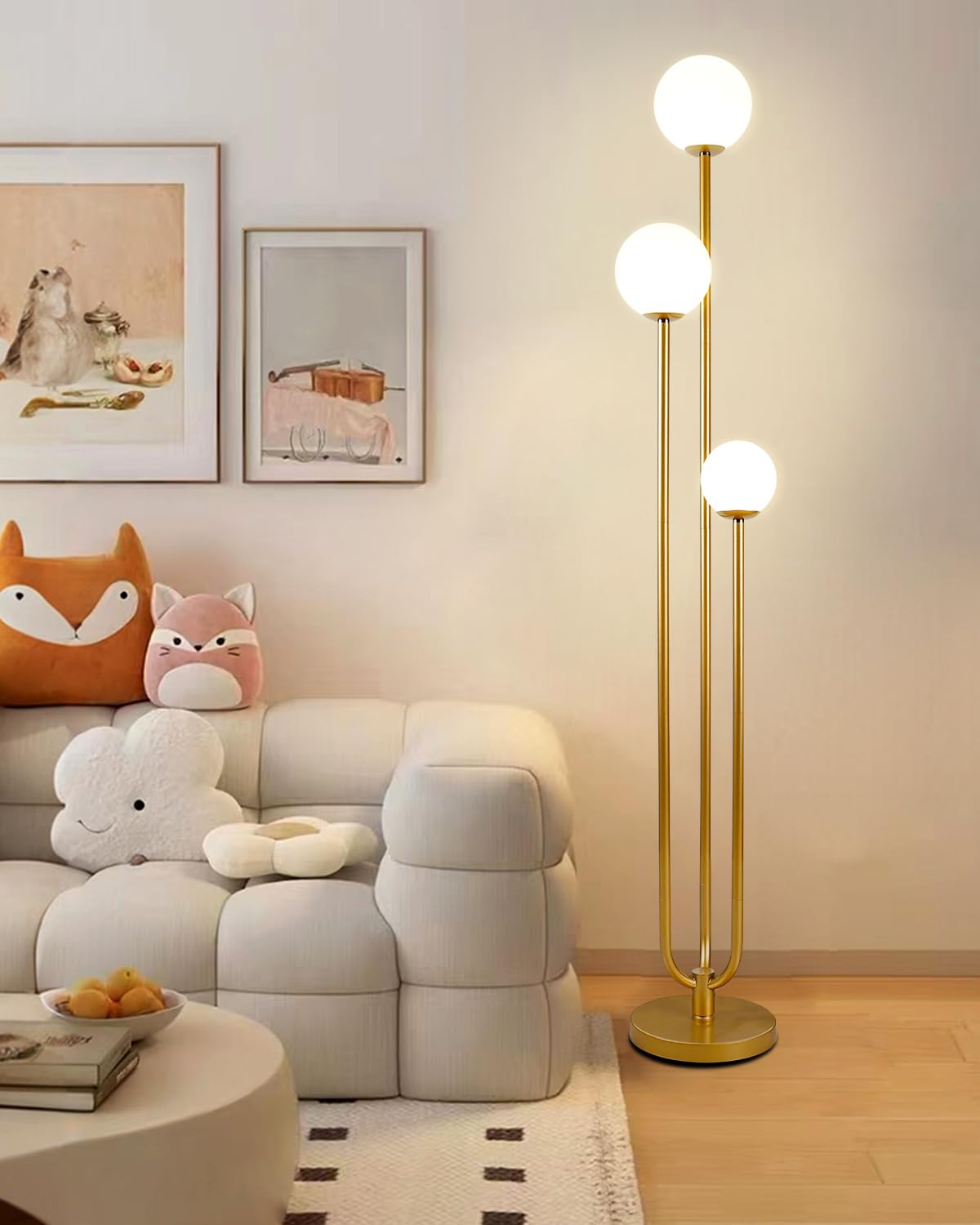 Lightdot Globe Floor Lamp for Living Room Mid Century Modern Floor Lamps with 3000K Warm White LED Bulbs, Unique Gold Tall Standing Lamps for Wedding/Party/Bedroom