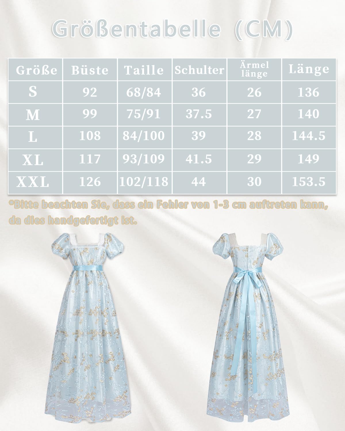 CR ROLECOS Empire Robe Regency Era pour femme - Costume de fête victorien - Avec manches bouffantes - Mariage