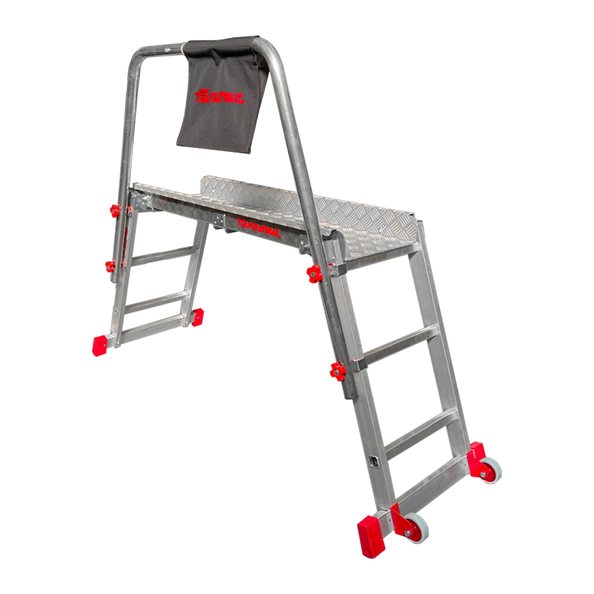 Faraone SGS3 Pedana di Lavoro Professionale in Alluminio a 3 Gradini – Pieghevole con Parapetto, Ruote e Stabilizzatori