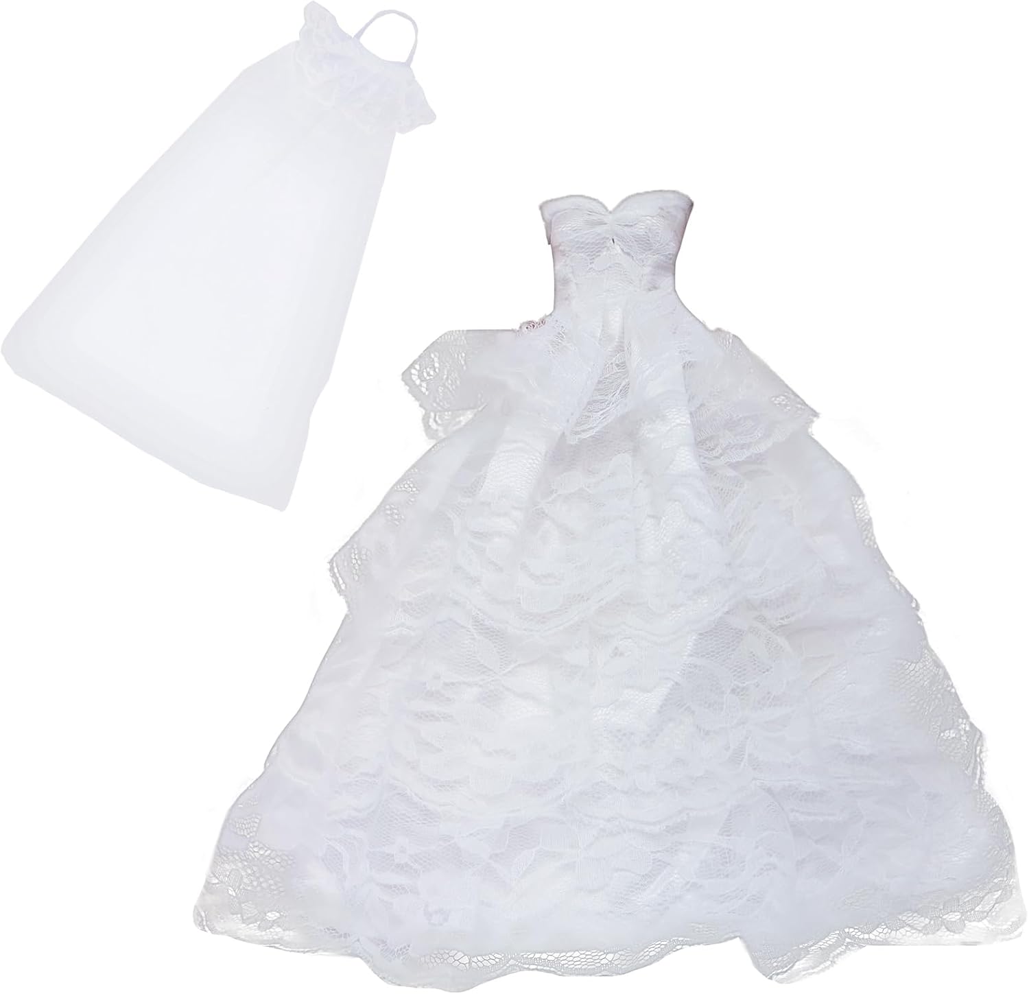 Doll Wedding Dress Handmade Gown White Bride Veil Evening Party Princess Outfit Clothes for 11.5 inch Girl Doll (NO Dolls)
