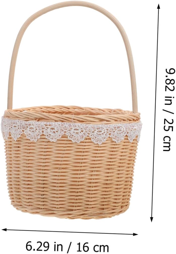Woven Handheld Storage Basket Portable round Flower Holder Home Decorative Mini Basket for Picnic and Home Organization image 2