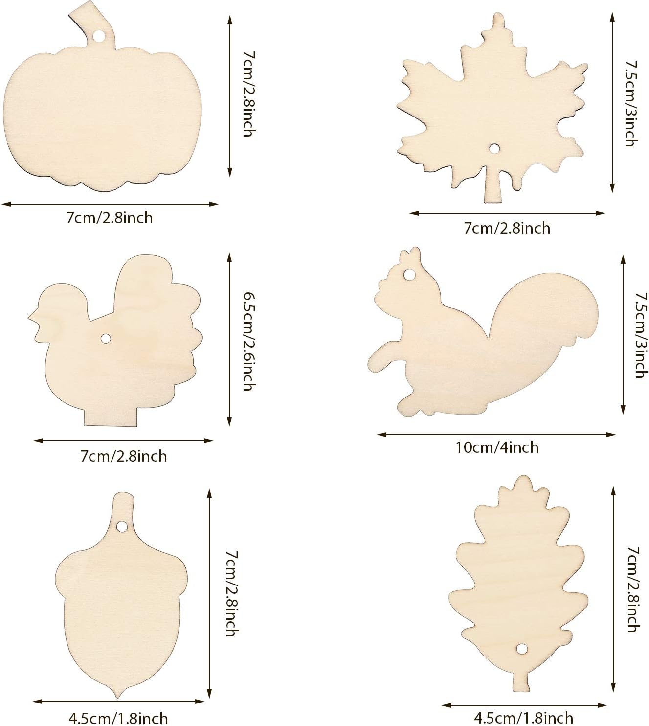 Jetec 60 Pcs Fall Unfinished Wooden Ornaments Thanksgiving Wood Cutout