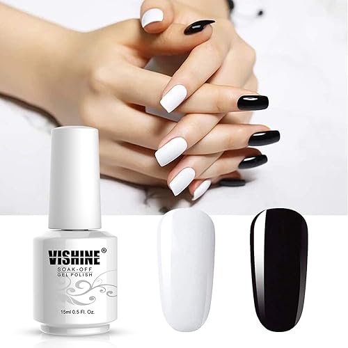 Vishine Juego de esmaltes de uñas de gel de 2 colores, color blanco y negro, colección de barniz UV LED, 2 botellas de 0.5 fl oz