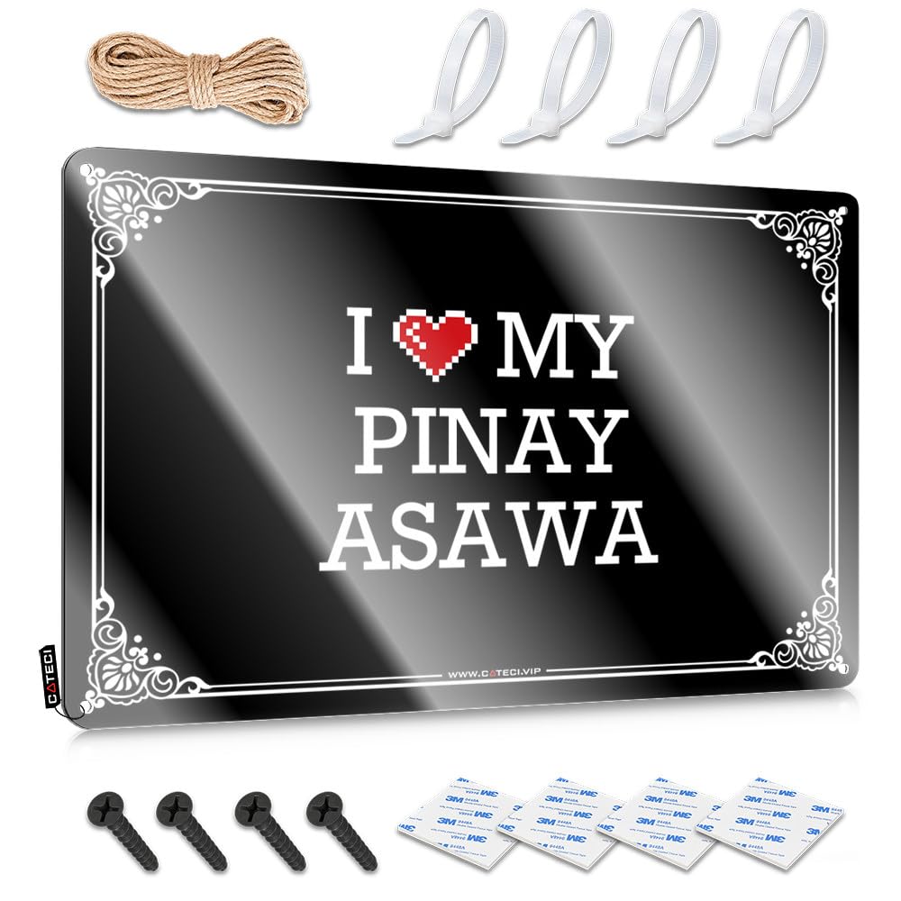 Fzfn Colour Tiki Decor Funny Sign | I Love My Pinay Asawa Inappropriate For Backyard Living Room(30X40cm)