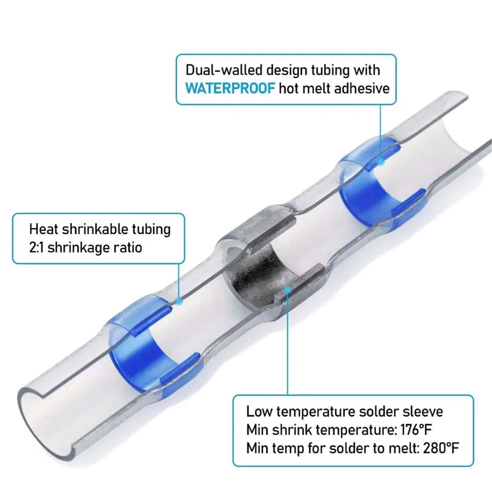 Schrumpf-Kabelverbinder, Wärmeschrumpf-Stoßverbinder, Lötdichtungs-Set for Auto-Marine, 50–1000 Stück, mehrfarbig(300pcs 1)