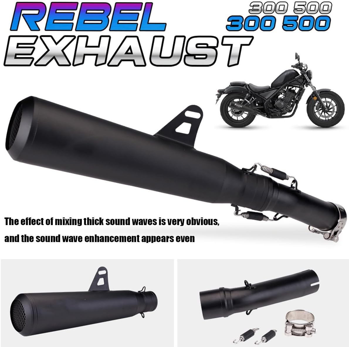 For CMX Rebel 300 500 CMX500 Motorcycle Exhaust Muffler Pipe Slip-on Exhaust Full Systems Stainless Steel 2017-2026 Black Retro.