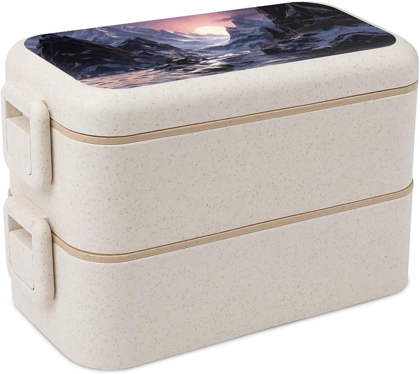 Lunch Box Bento Premium Snowy Mountains And Lakes Printed Bento Box Bento with Spoon And Fork with Compartment Containers Suitable for Men And Women, style