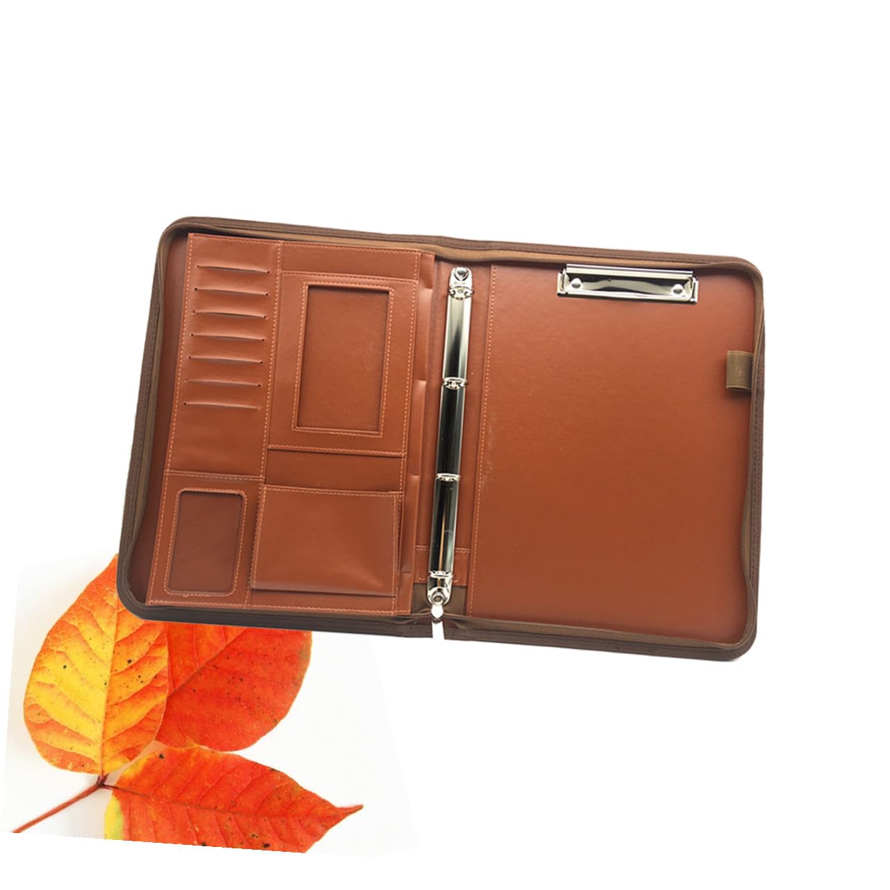 SHINEOFI Cartella Portadocumenti A4 Multifunzionale in Pelle Pu Marrone con Calcolatrice Mini e Tasche Accessorie, Elegante e Portatile per Ufficio Business con Maniglia Pratica