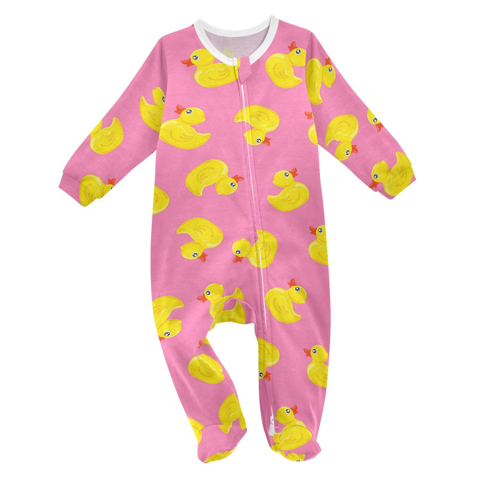 Yellow Duck Cute Baby One-Piece Footies Bubble Long Sleeve Rompers Pajamas Zip Front Pjs for Boys Girls kids 3M