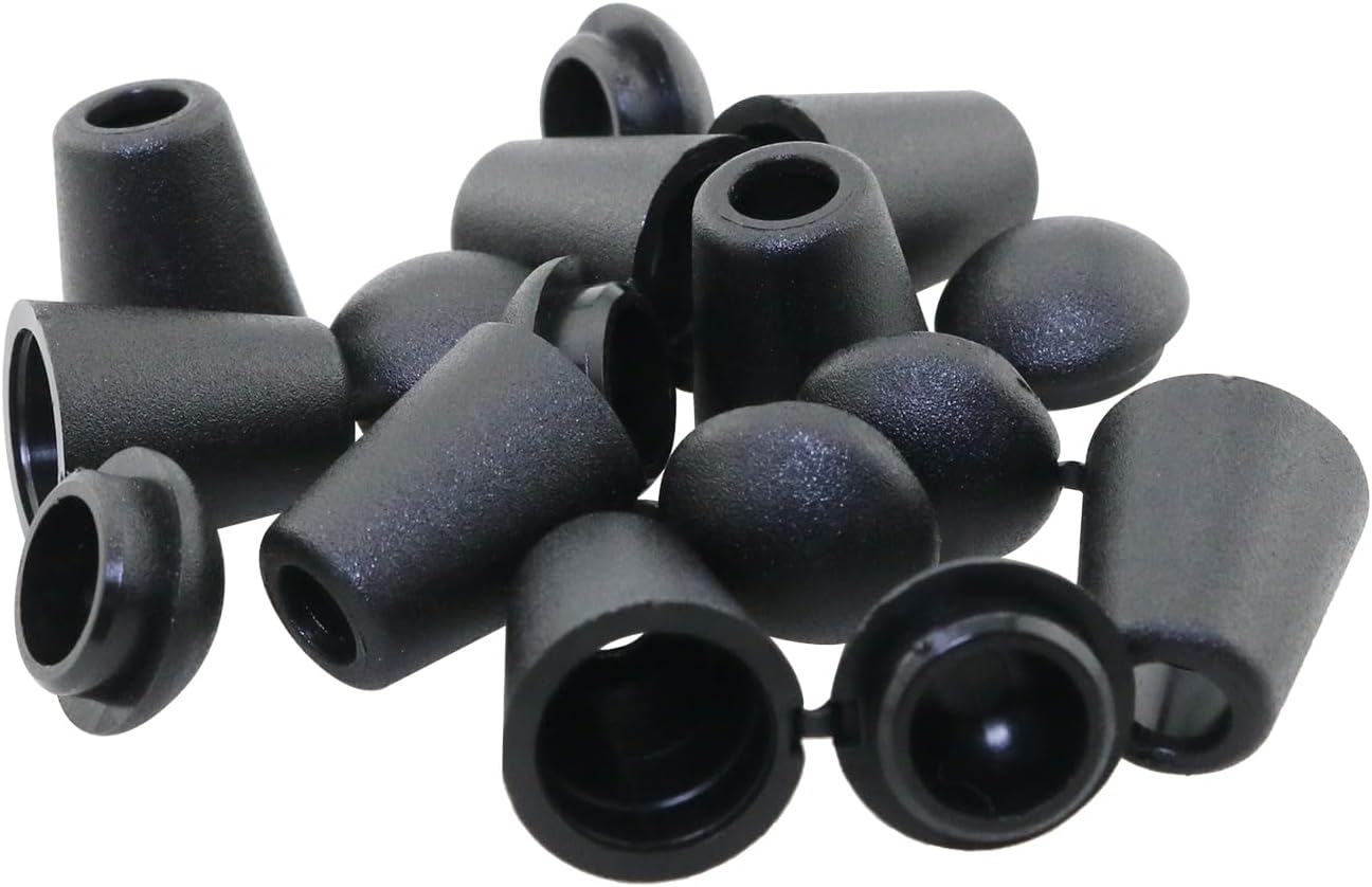 FMHXG 30PCS Plastic Paracord Cord Ends Caps Hooded Cord Stoppers with Locking Lids 5mm Small Holes Clothing Drawstring Adjusters for Shoelaces Pet Backpacks Tent Replacement Parts Black