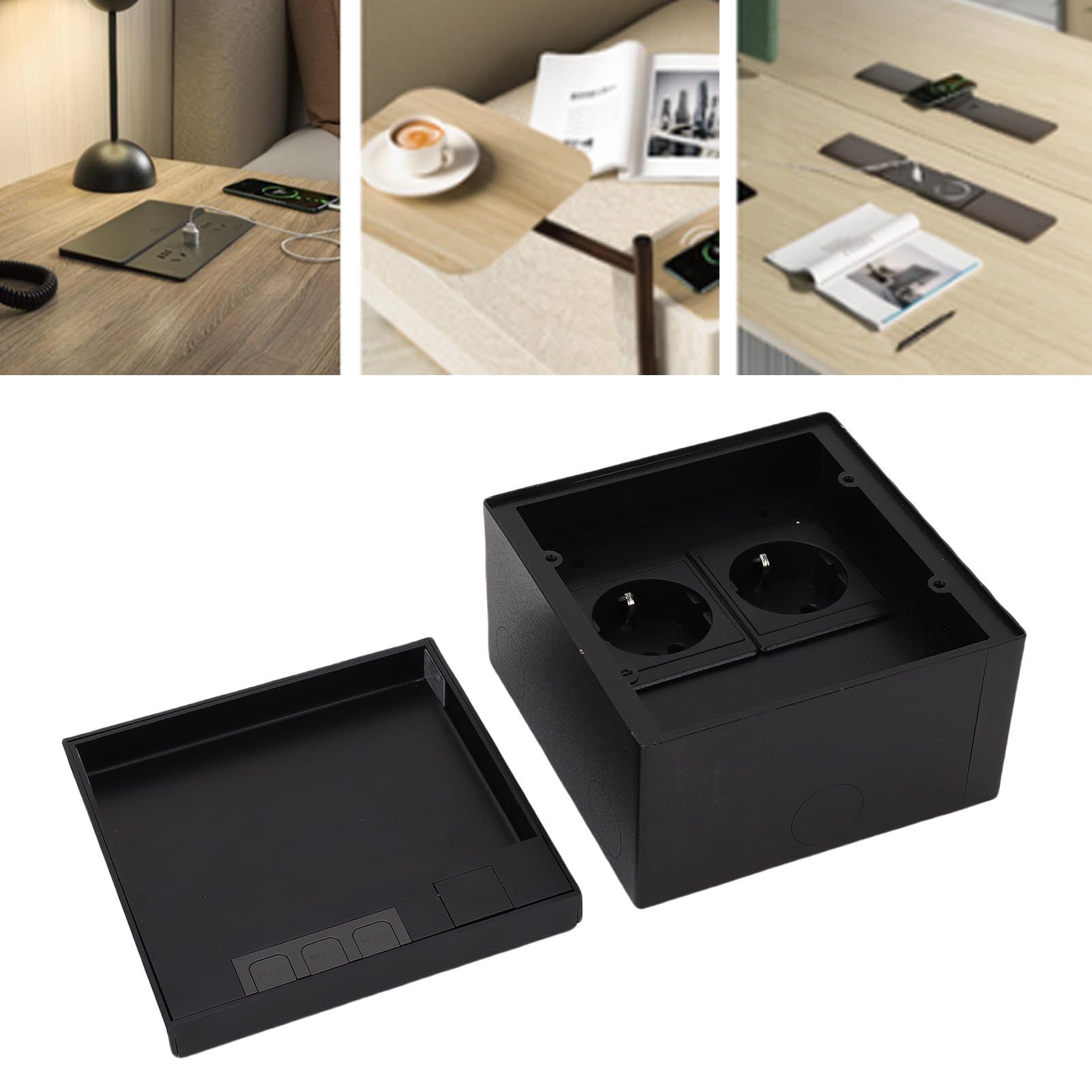 Kit Scatola di Derivazione da Incasso a Pavimento 2 Prese 16A 4000W con Coperchio Ribaltabile Design Impermeabile per Soluzioni di Prese da Pavimento per Uffici, Hotel e Case