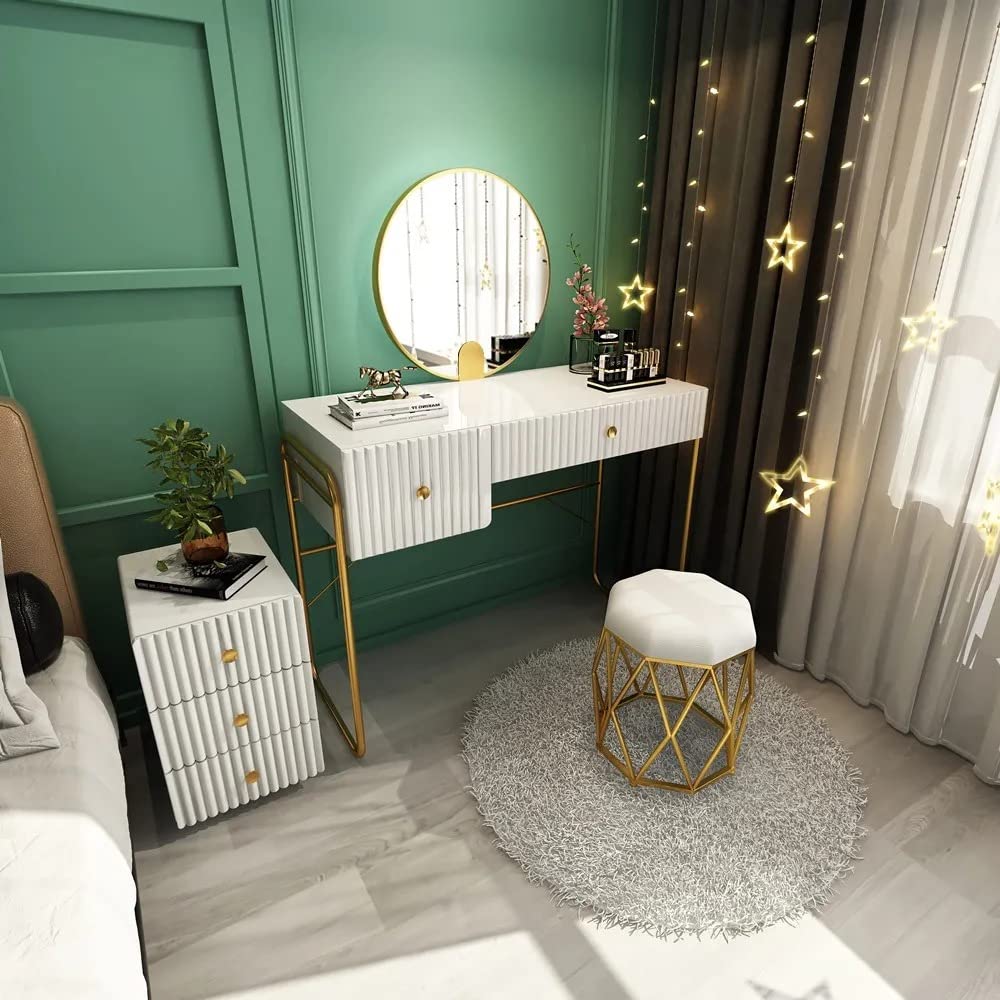 NG Decor, Modern White Makeup Vanity Set with Cabinet & 4-Piece Bedroom Vanity Set (Stool & Mirror not Included)-picture-23