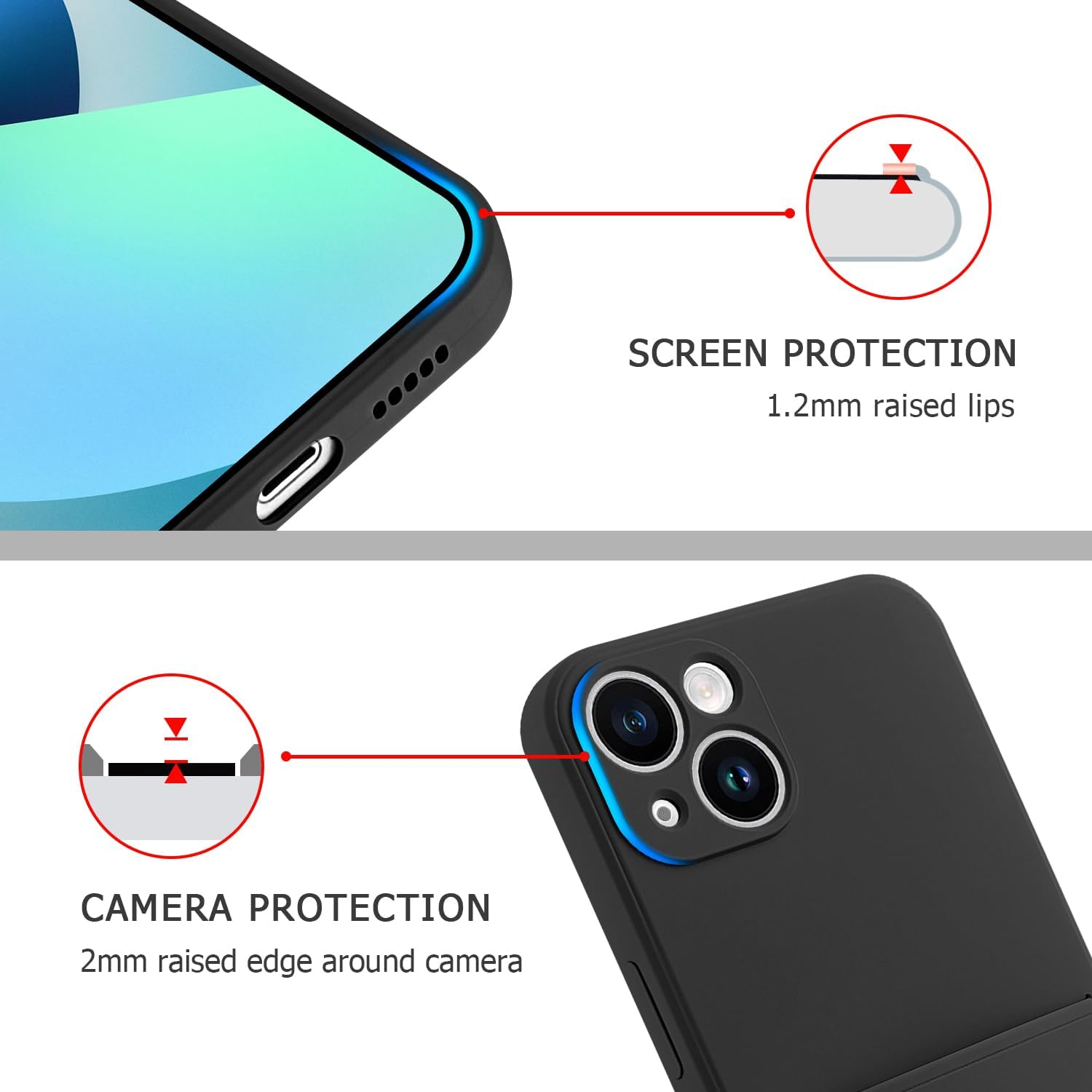 Design for iPhone 13 Case with Card Holder for Women Men Soft Liquid Silicone Cover [Microfiber Lining] Full Camera Protection Shockproof Slim for iPhone 13 Case Wallet Black - Image 3