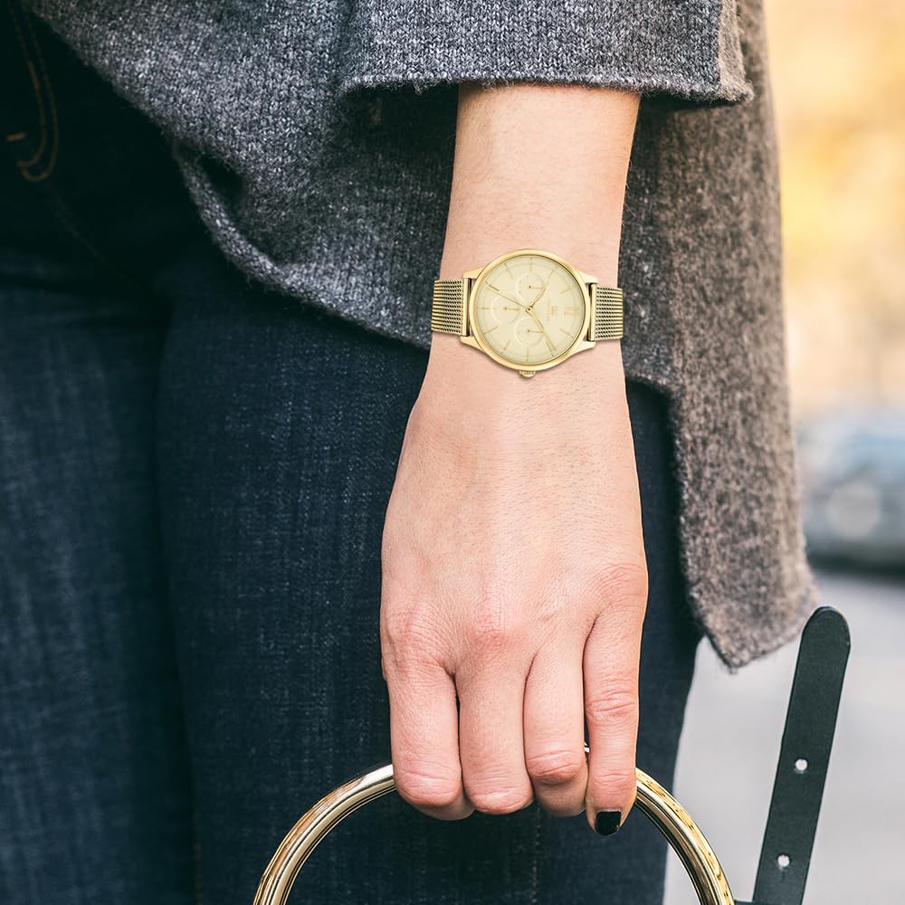 Tommy Hilfiger Multi Zifferblatt Quarz Uhr für Damen mit Goldfarben Edelstahl-Mesh-Gliederarmband - 1782458