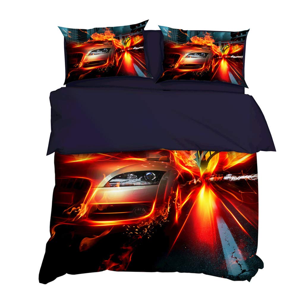 HNHDDZ Duvet cover set 3D Racing car Supercar Yellow Black Gray Red Orange Bedding Set Boy Teens Quilt cover with Zipper, Single bed, 1 Duvet Cover 135x200 with 1 Pillowcase 50x75