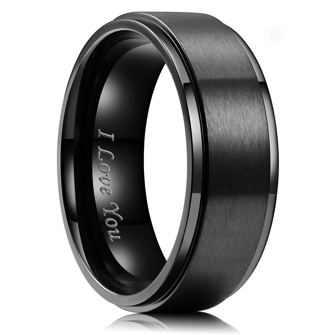 King Will 316L Stainless Steel Wedding Ring for Men Women, 2mm-8mm Width Black/Silver/Gold Wdding Band Laser I Love You Multic Style,Comfort Fit Size