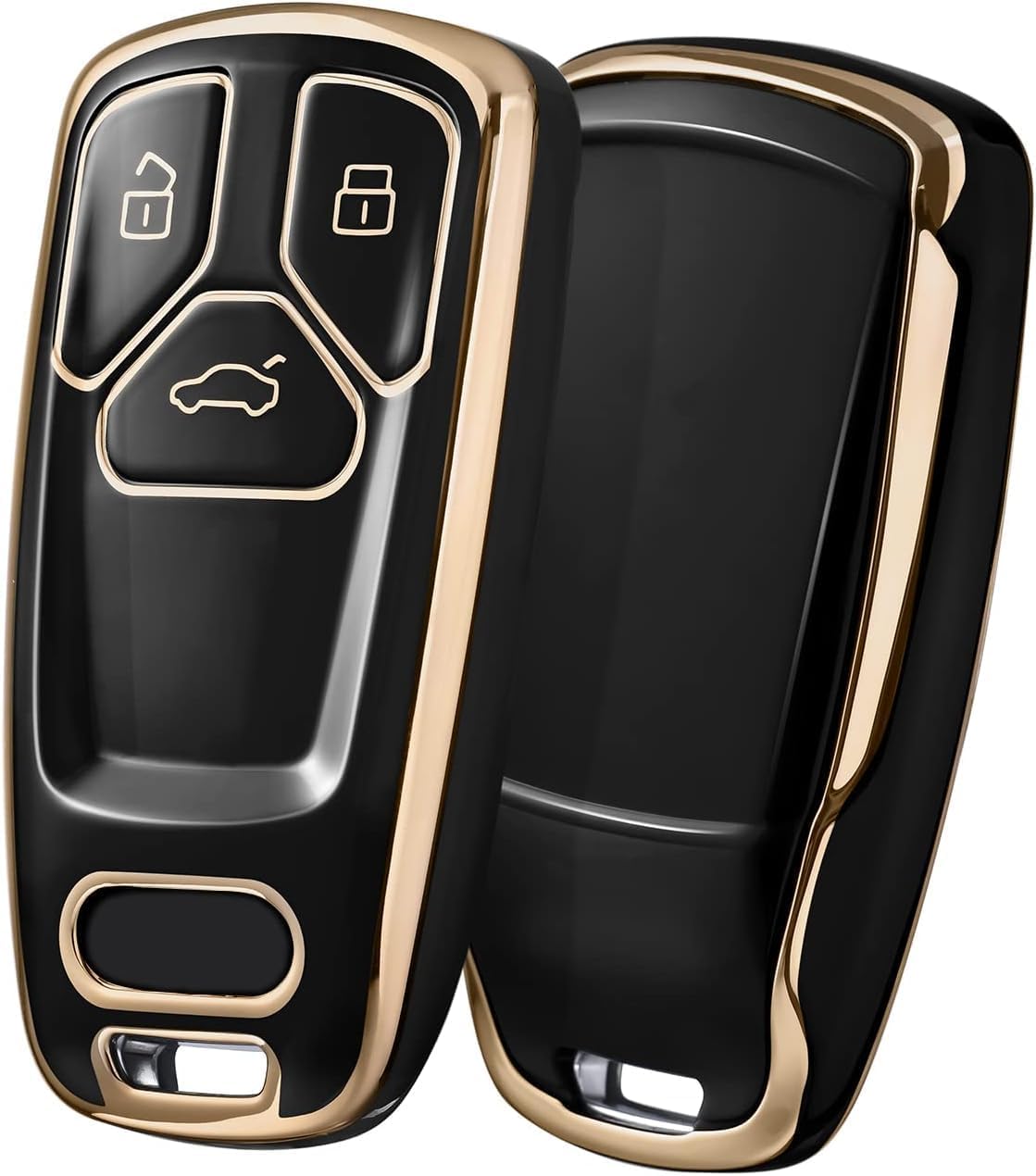 SHOPOFLUX TPU Car Key Cover Compatible for Audi Q5, A5, A8, Q7, A4, A6 3 Button Smart Key - Black