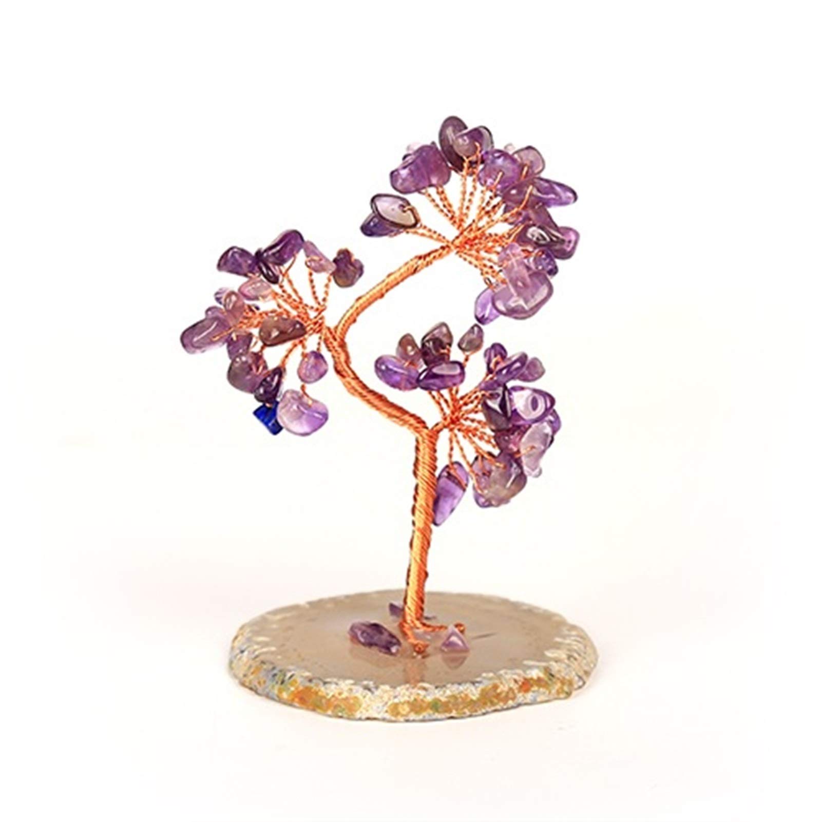 Luck and Wealth Crystal Tree Natural Crystal Fluorspar Gravel Tree Seven Chakra Natural Healing Gemstone Crystal Bonsai Fortune Money Tree Copper Wire Winding Gem Tree Chakra Money Tree (Amethyst )